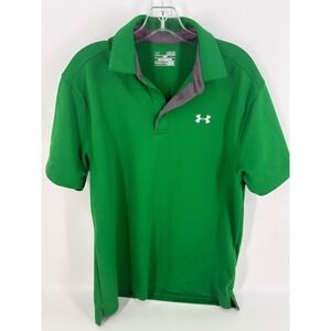 Under Armour Mens Green Striped HeatGear Loose Fit Polo Shirt -‎ Medium